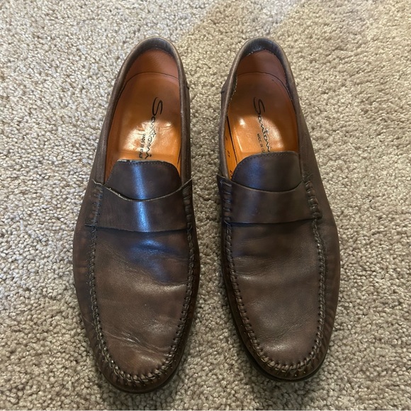 Santoni Brown Leather Slip On Dress Shoes Size 10 Made In Italy D1953 - Picture 14 of 14